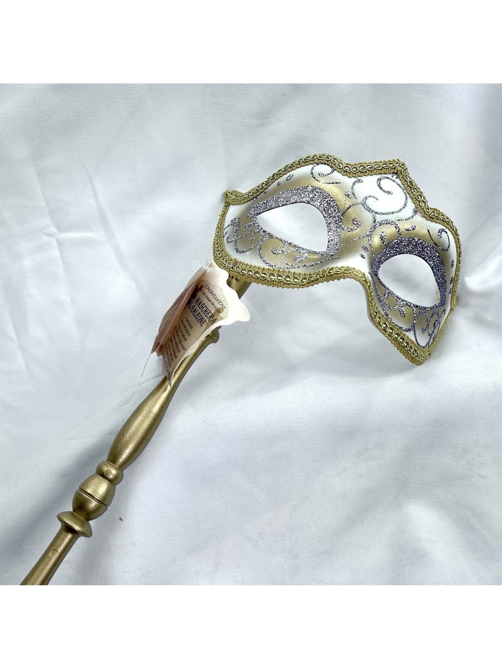 Gold, Silver and White Masquerade Mask Hand Made in Italy